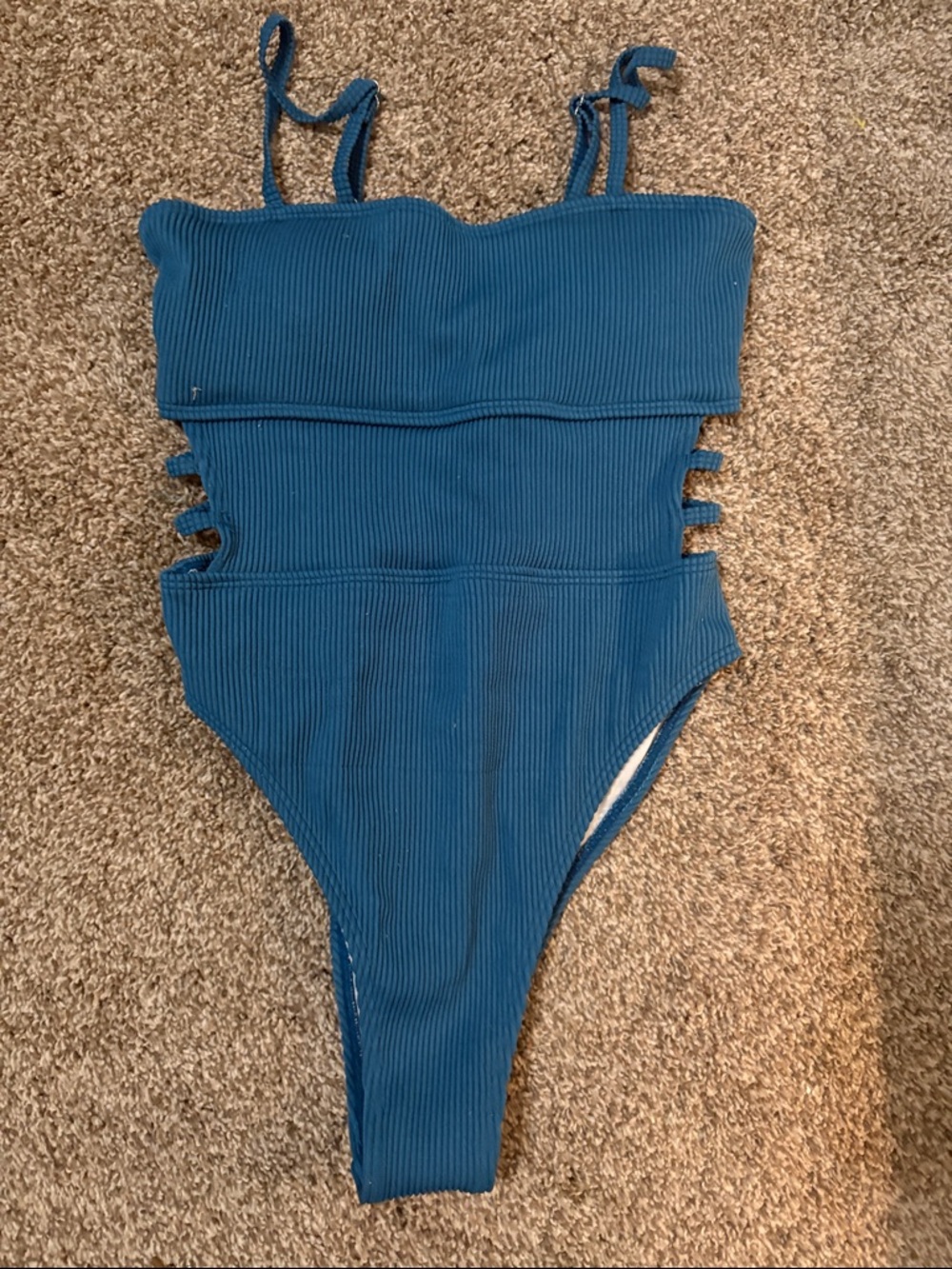 Ribbed Teal One-Piece Swimsuit with Side Cutouts
